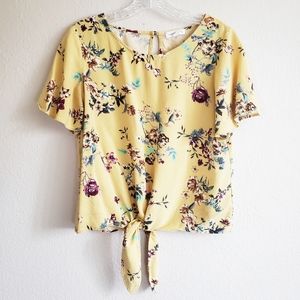 Socialite floral yellow top with front tie